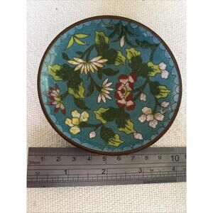 Small Blue & Multi-color Flower Chinese Enamel Cloisonné Trinket Dish Vintage
